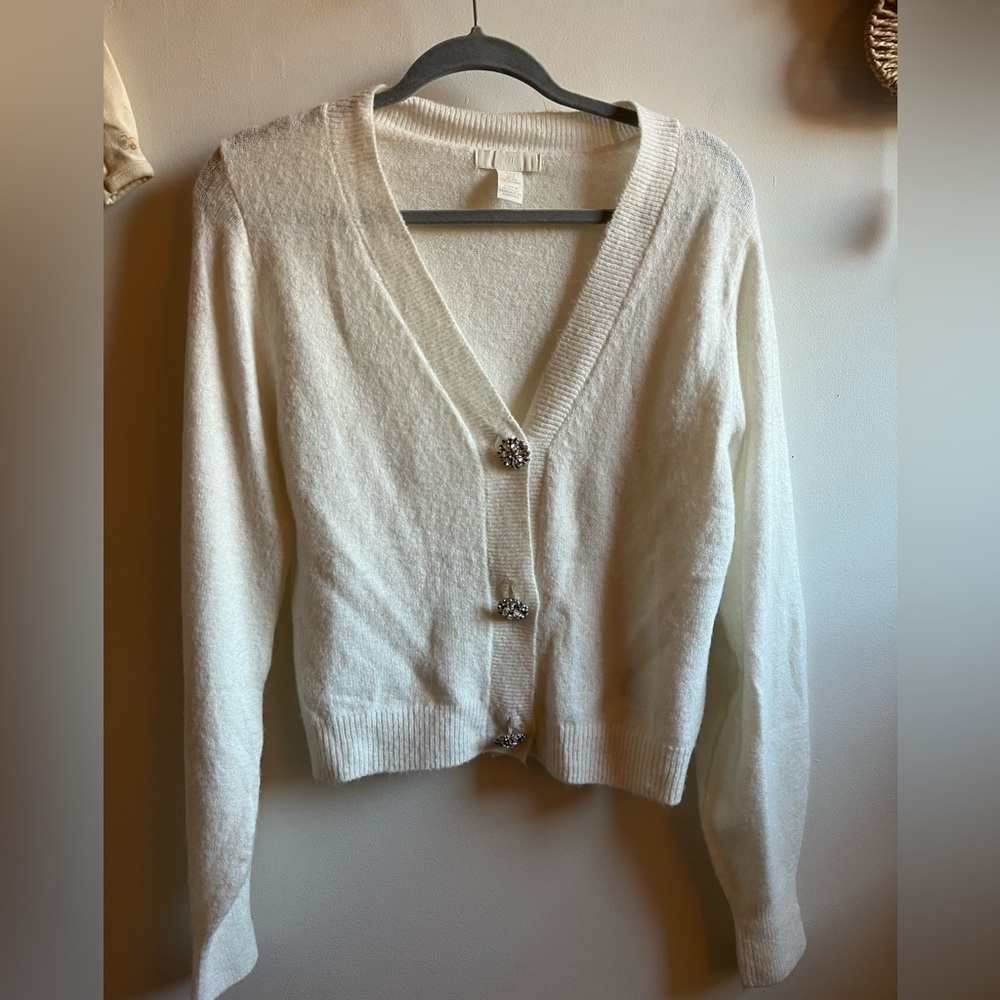 H&M Jeweled Button Cardigan Sweater in Cream/ Ivory size small